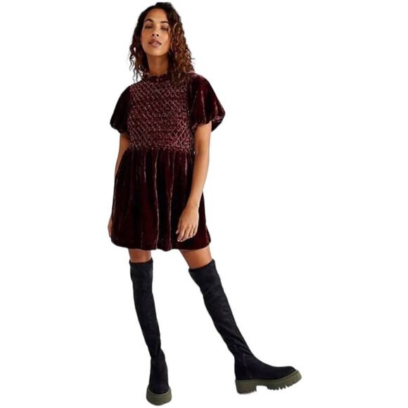 Free People NWT Gum Drop Mini Dress Size XS Brown Purple Shimmery Velvet - Picture 13 of 15